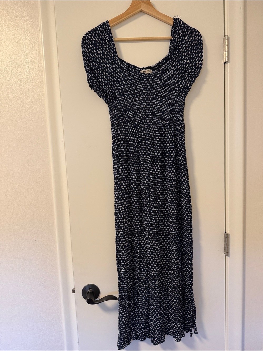 Rip Curl Navy and White Smocked Maxi with Puff Sleeves